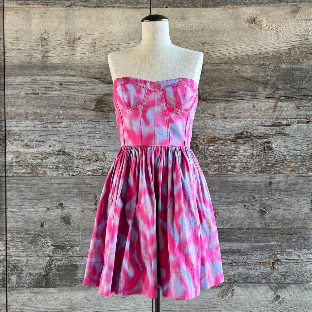 Rebecca Taylor Aurora Print Strapless Dress 2‎ Pink Corset Mini Flirty Feminine
